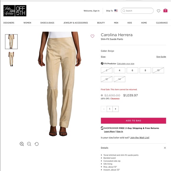 Carolina Herrera NY fully lined suede pants. - Picture 5 of 5